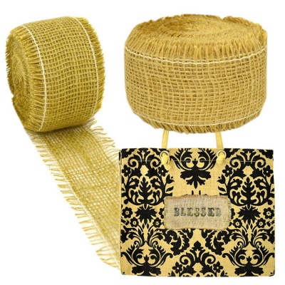 GE-12TAN - TAN BURLAP JUTE RIBBON - 10 Meters X 2"